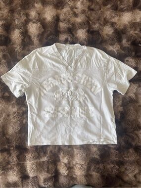 White Graphic V-Neck Short Sleeve Top